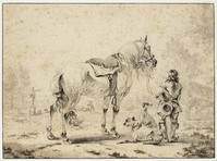 P+ 030
          <br/>
          Staande schimmel, vastgehouden door een man
          <br/>
          <em>Verbeeck, Pieter Cornelisz. (ca. 1610-1652/54)</em>
